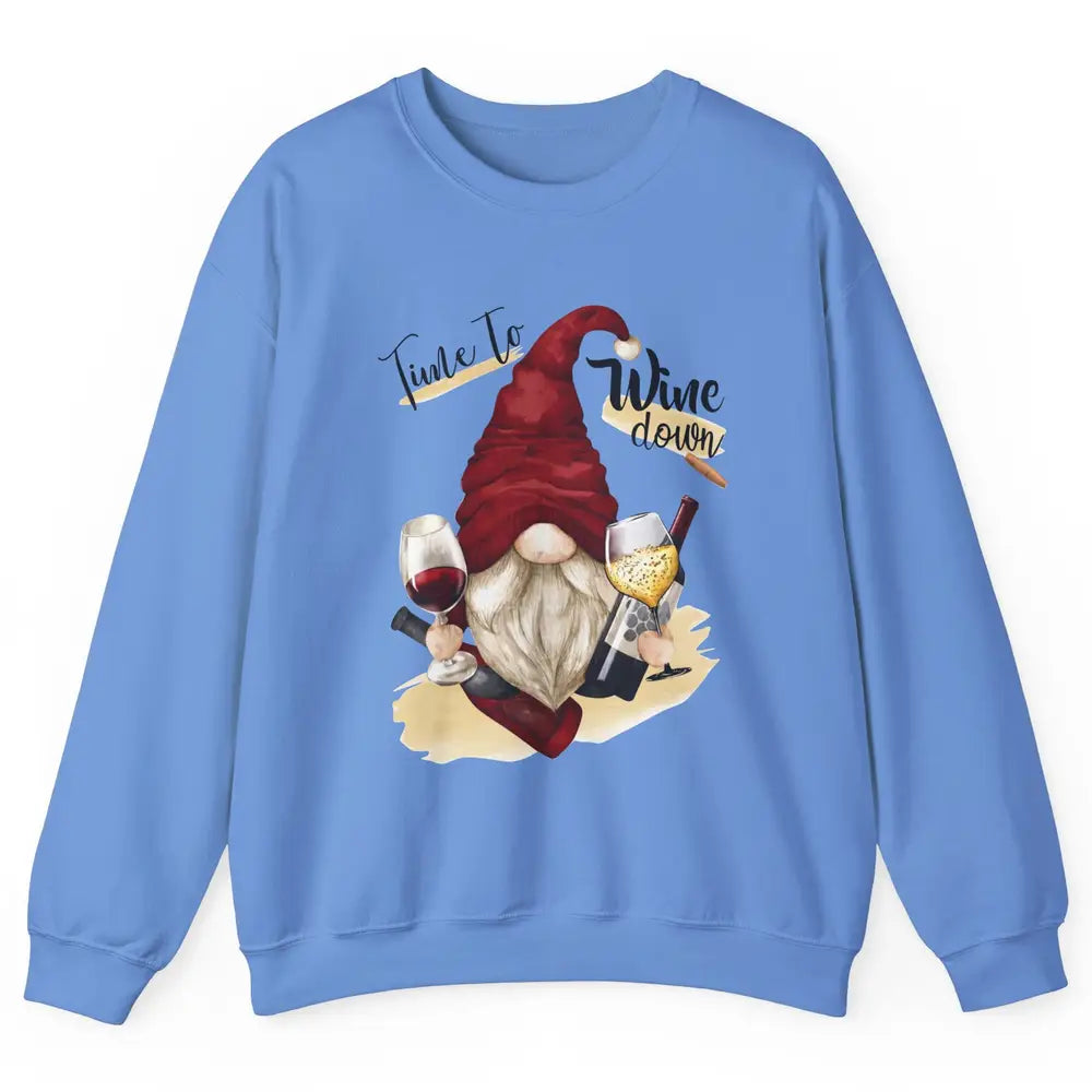 Christmas Gnome Wine It's Time to Wine Down Winter Holiday Unisex Crewneck Sweatshirt