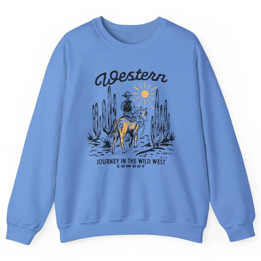 Retro Cowboy Riding Desert Sunset Western Journey Wild West Unisex Crewneck Sweatshirt