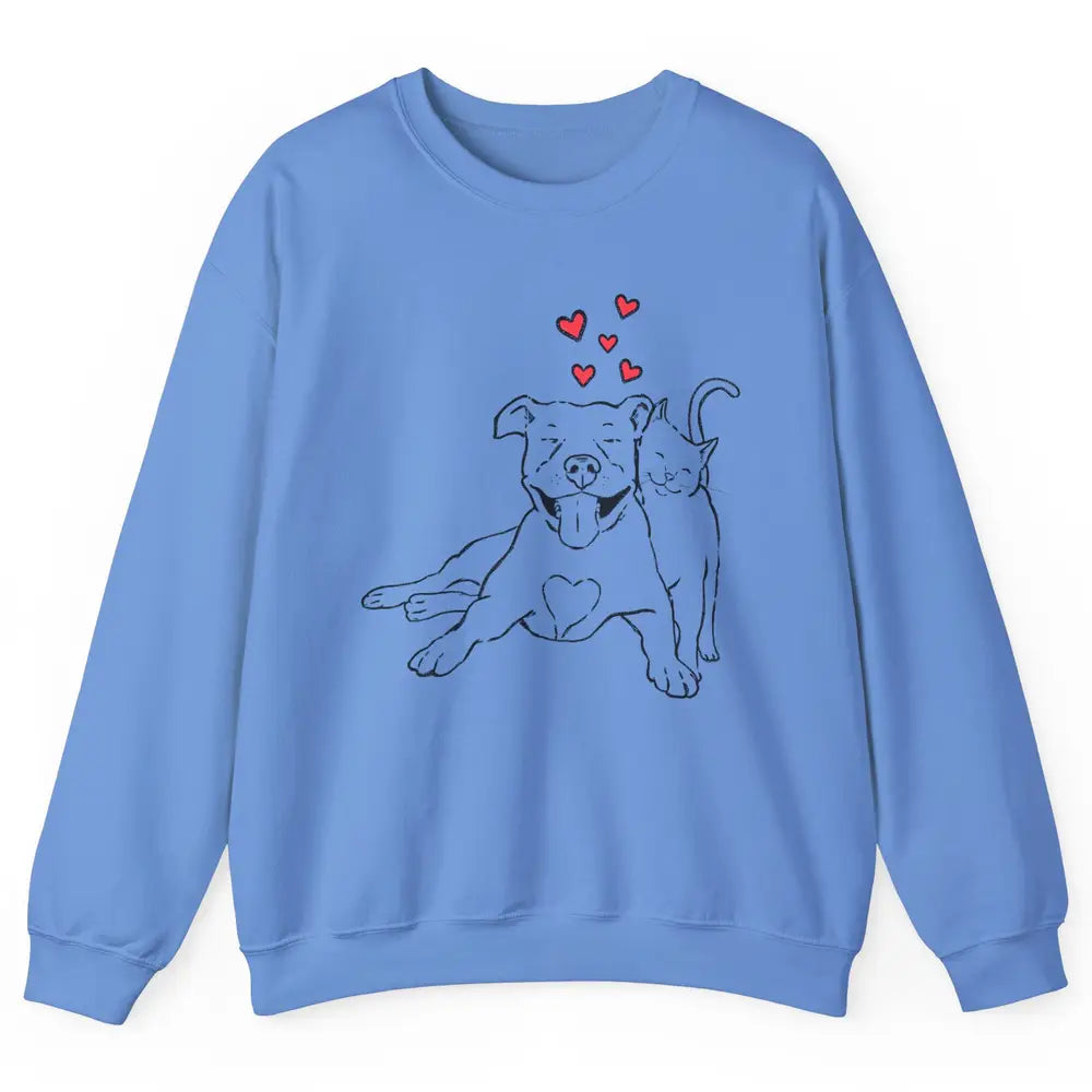 Pittie And Kitty Cute Pitbull Cats And Dogs Lovers Gift Unisex Crewneck Sweatshirt