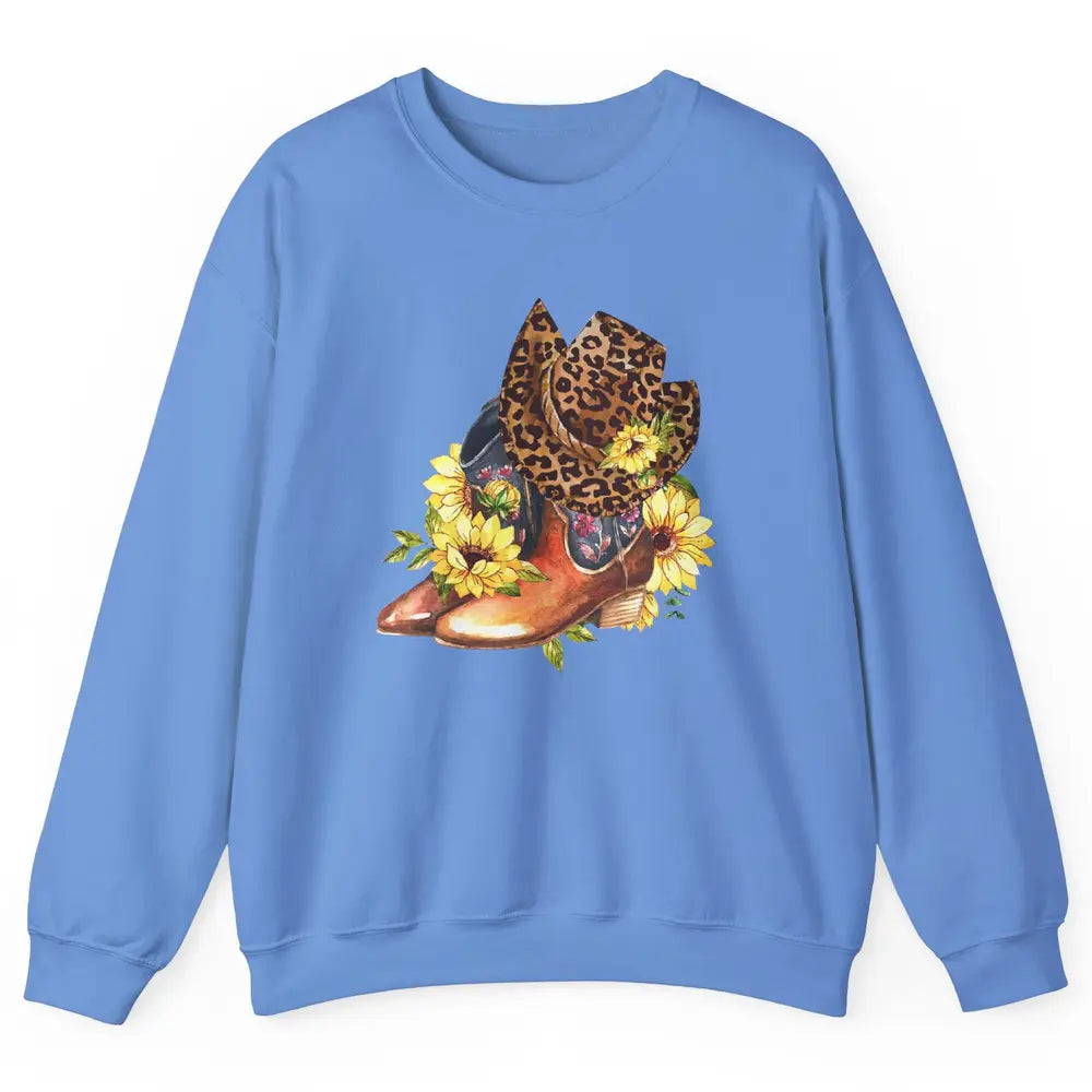 Retro Leopard Cowboy Boots Let's Go Girls Western Cowgirls Unisex Crewneck Sweatshirt