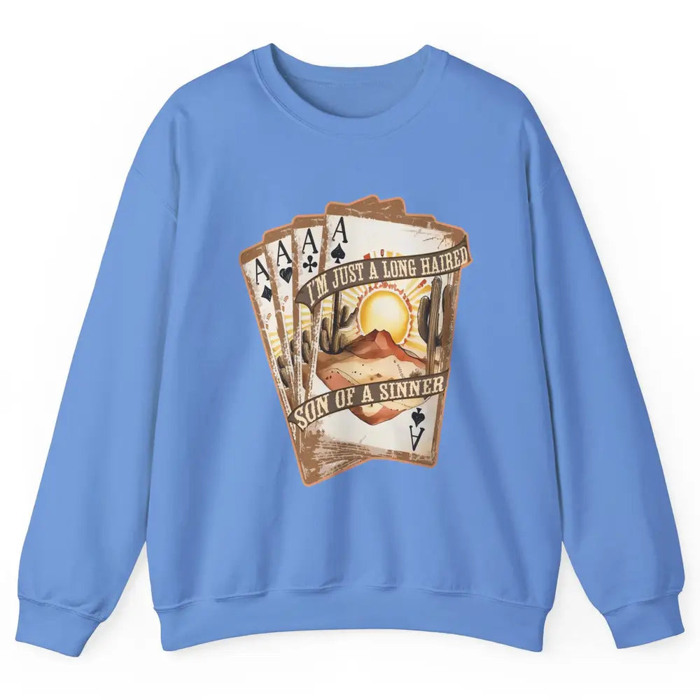 Retro Desert Sunset Long Haired Son Of Sinner Cards Western Unisex Crewneck Sweatshirt