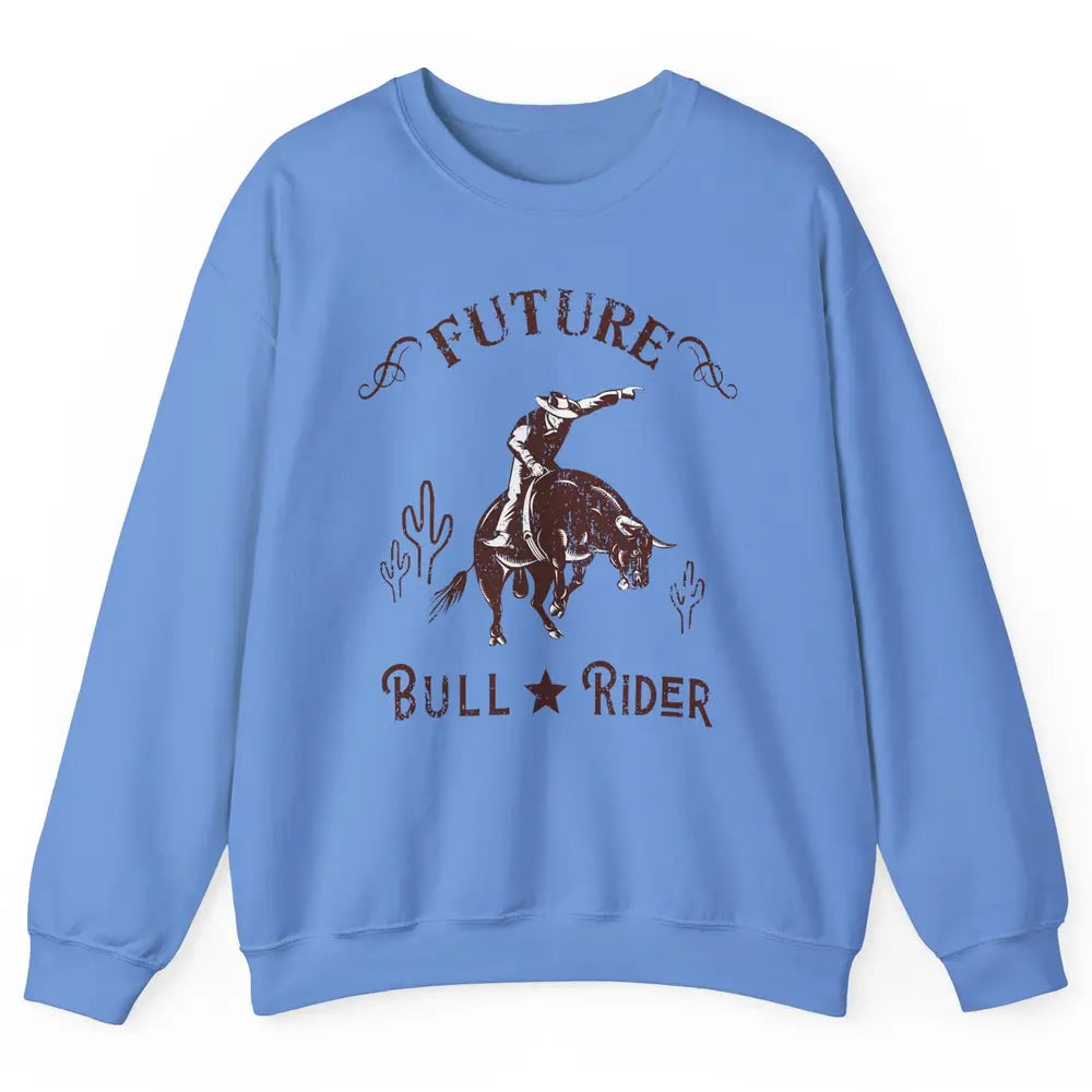 Retro Future Bull Rider Cowboy Western Country Cactus Riding Unisex Crewneck Sweatshirt
