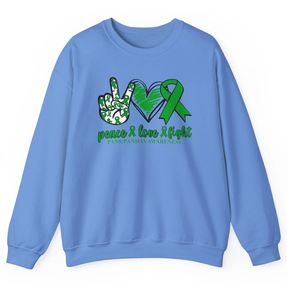 PANS/PANDAS Awareness Green Ribbon Peace Love Cure Unisex Crewneck Sweatshirt