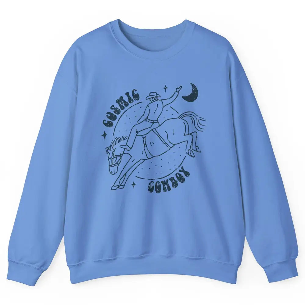 Retro Cowboy Riding Cosmic Cowboy Western Country Cowgirl Unisex Crewneck Sweatshirt
