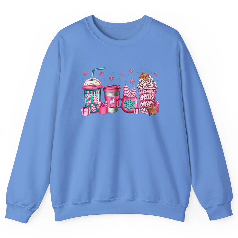Pink Christmas Coffee Christmas Tree Cake Christmas Lovers Unisex Crewneck Sweatshirt
