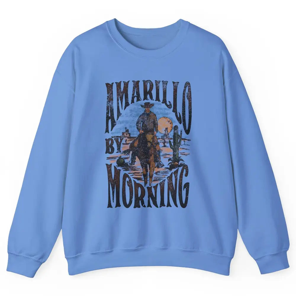 Retro Cowboy Riding Horse Desert Amarillo By Morning Western Unisex Crewneck Sweatshirt