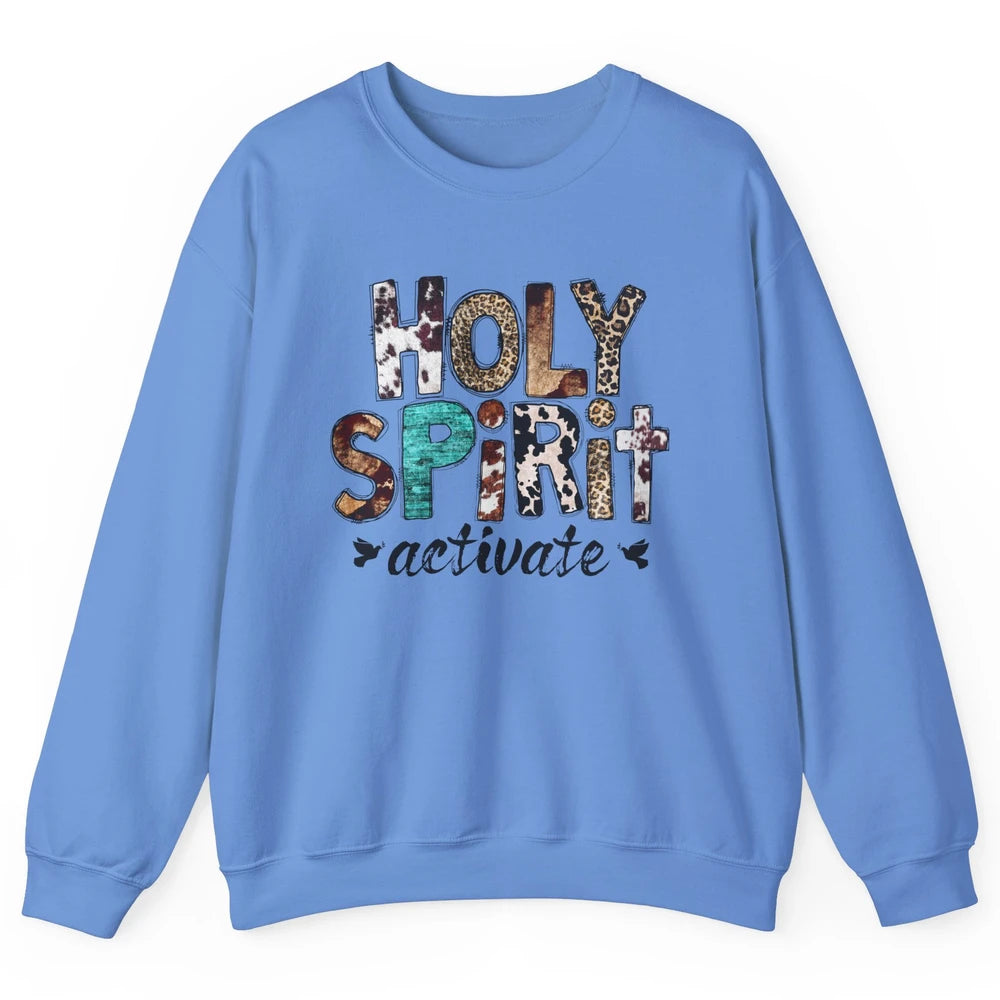 Retro Leopard Holy Spirit Activate Cowboy Rodeo Western Girl Unisex Crewneck Sweatshirt