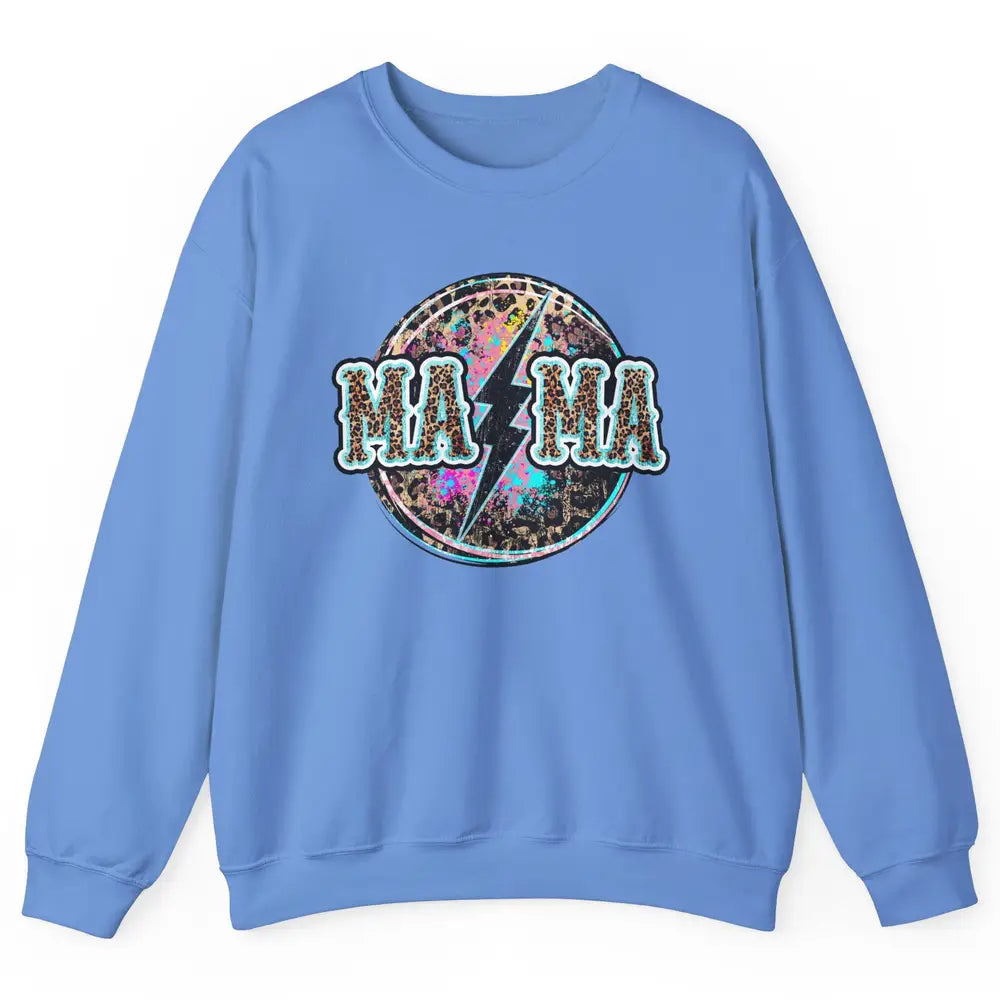 Retro Leopard Mama Lightning Bolt Western Country Bad Moms Unisex Crewneck Sweatshirt