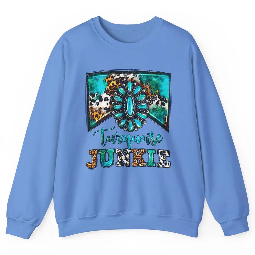 Retro Leopard Turquoise Junkie Gemstone Western Country Unisex Crewneck Sweatshirt