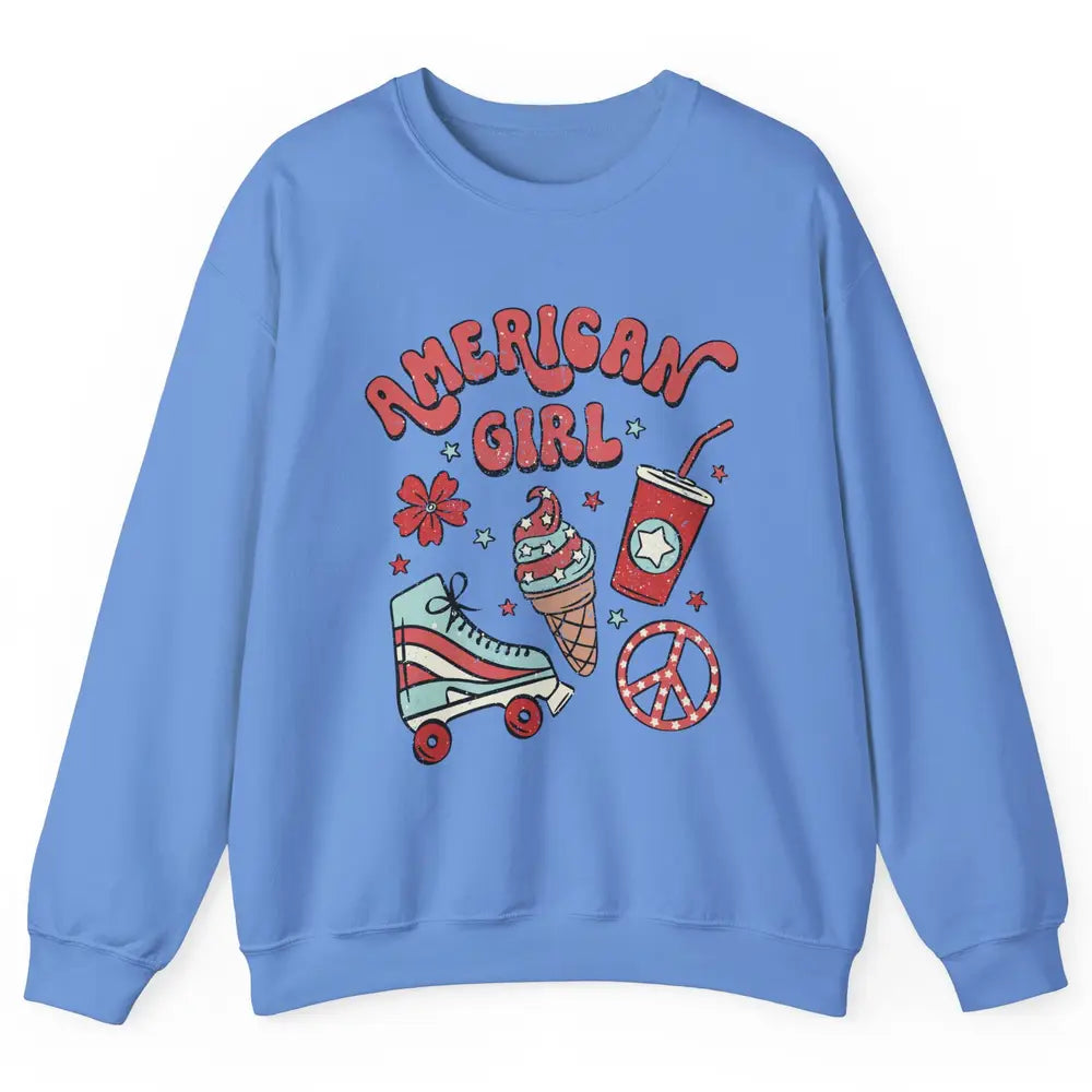 Retro American Girl Fourth Of July Party Ice Cream Patriotic Unisex Crewneck Sweatshirt