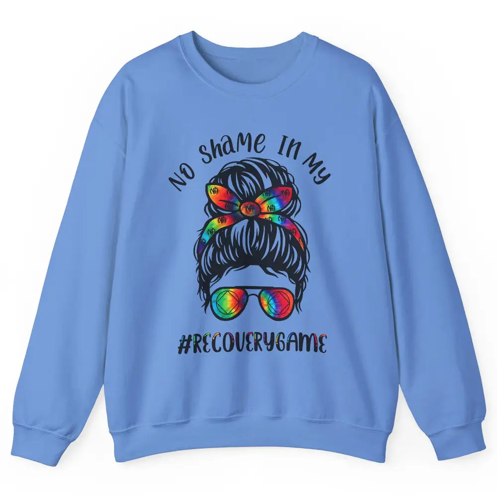 No Shame In My Recovery Game Messy Hair Bun Sober Supporter Unisex Crewneck Sweatshirt