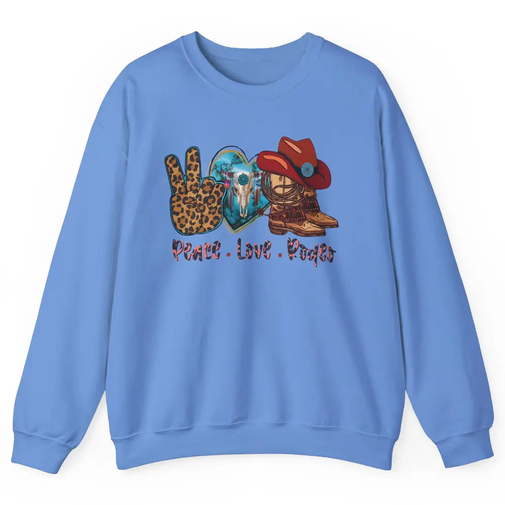 Retro Peace Love Rodeo Cowboy Boots And Hat Western Country Unisex Crewneck Sweatshirt