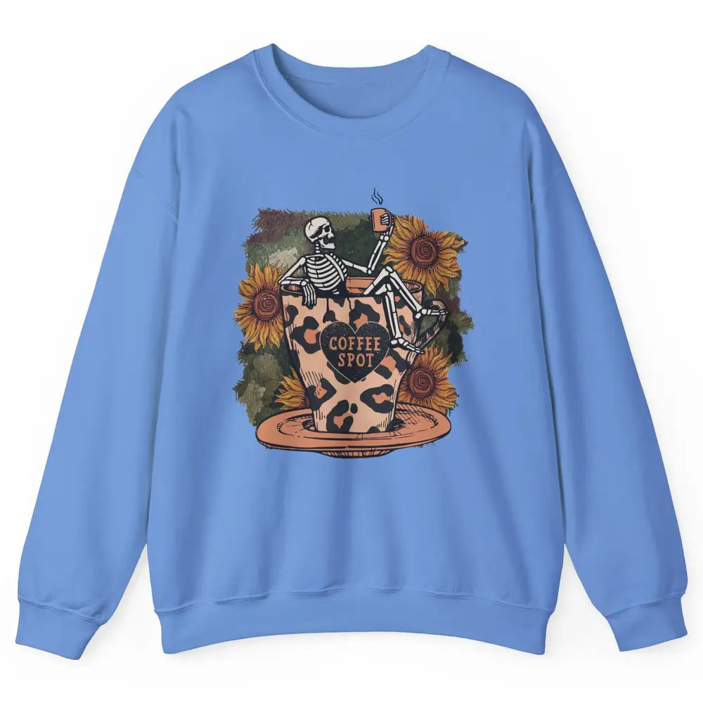 Sunflower Skeleton Dead Inside But Caffeinated Coffee Lovers Unisex Crewneck Sweatshirt