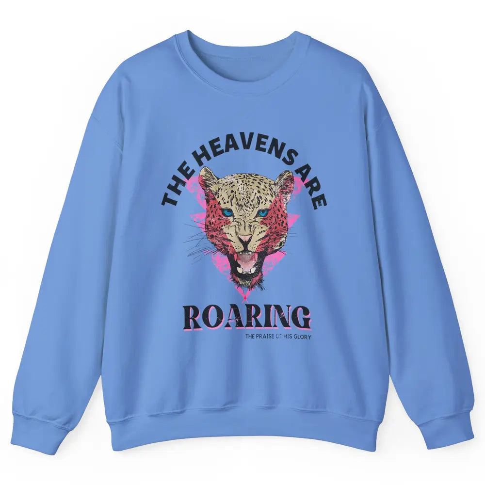 Retro Lion Heavens Are Roaring Bible Lightning Bolt Leopard Unisex Crewneck Sweatshirt