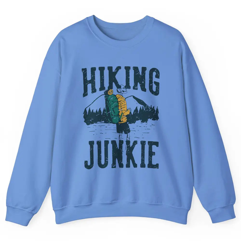 Retro Mountain Hiking Junkie Skeleton Nature Exploring Hiker Unisex Crewneck Sweatshirt