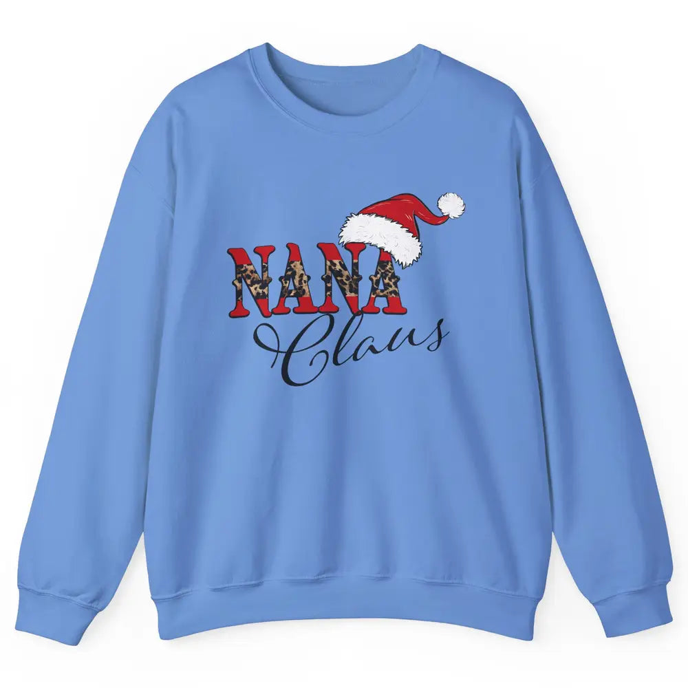 Nana Claus Western Nana Santa Hat Christmas Grandma Leopard Unisex Crewneck Sweatshirt