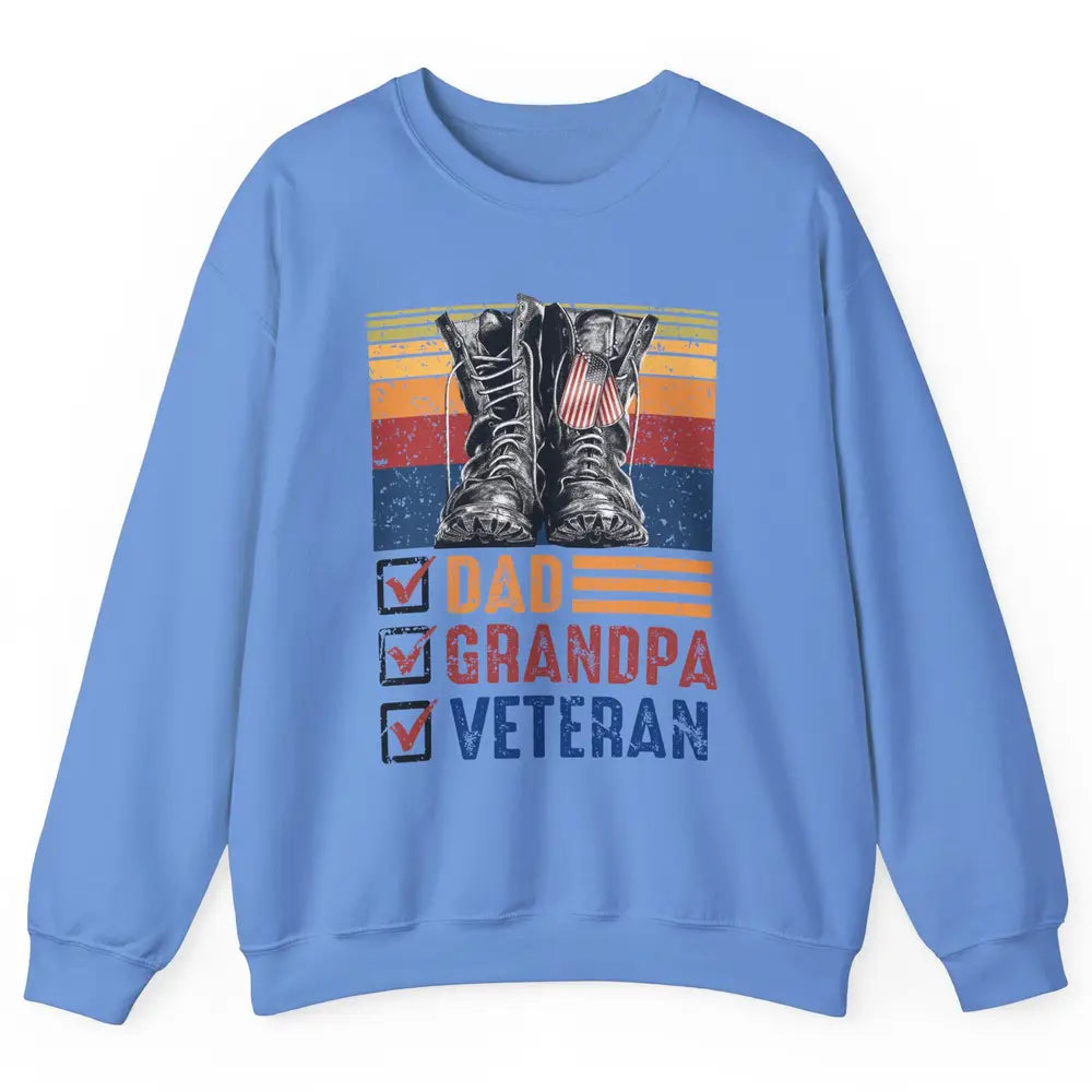 Retro US Flag Combat Boots Dad Grandpa Veteran Day Memorial Unisex Crewneck Sweatshirt