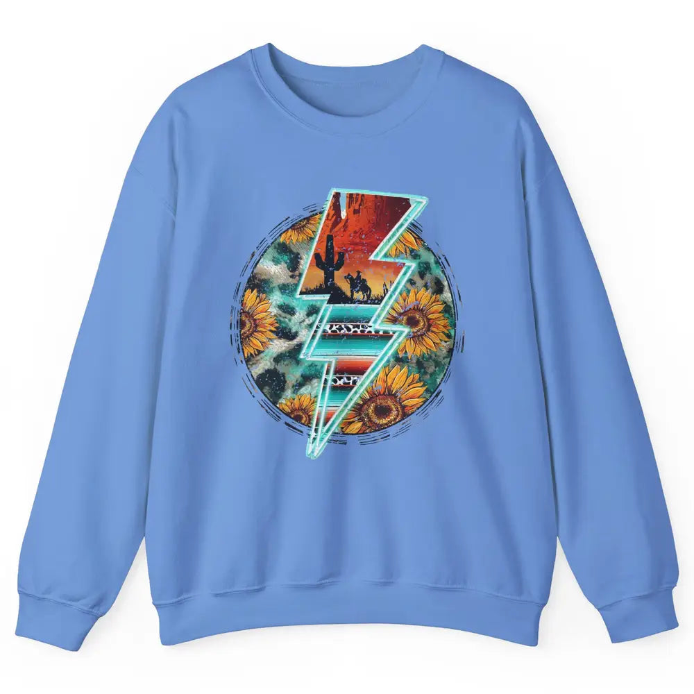 Sunflower Cowhide Cowboy Desert Lightning Bolt Western Girl Unisex Crewneck Sweatshirt
