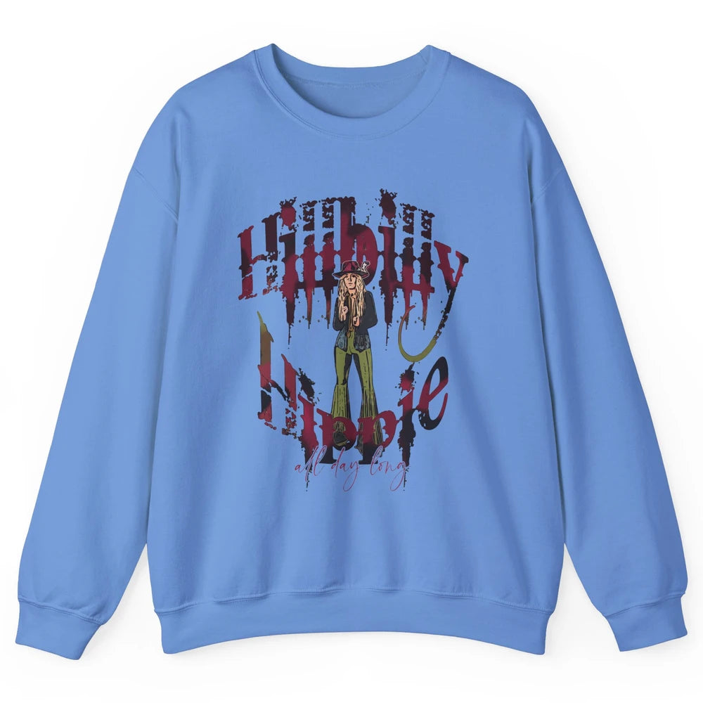 Retro Cowgirl Hillbilly Hippie All Day Long Western Country Unisex Crewneck Sweatshirt