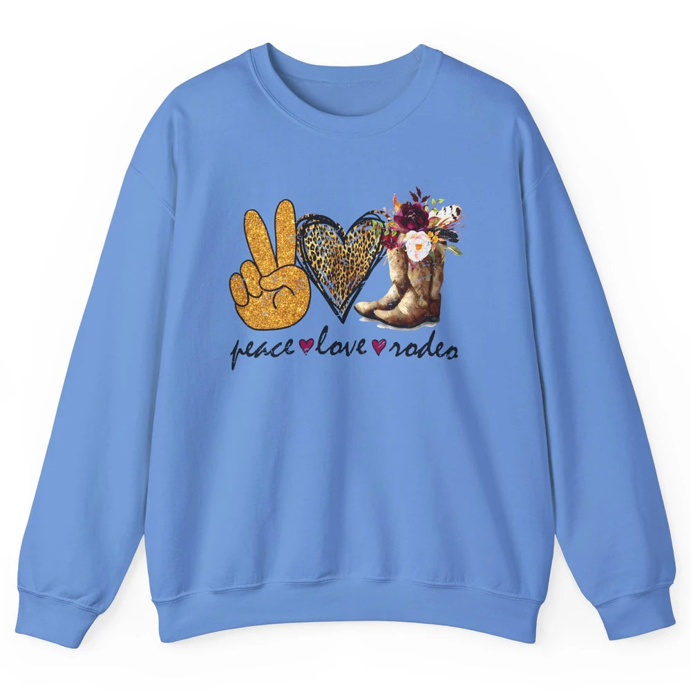 Retro Peace Love Rodeo Cowboy Boots Western Country Cowgirl Unisex Crewneck Sweatshirt