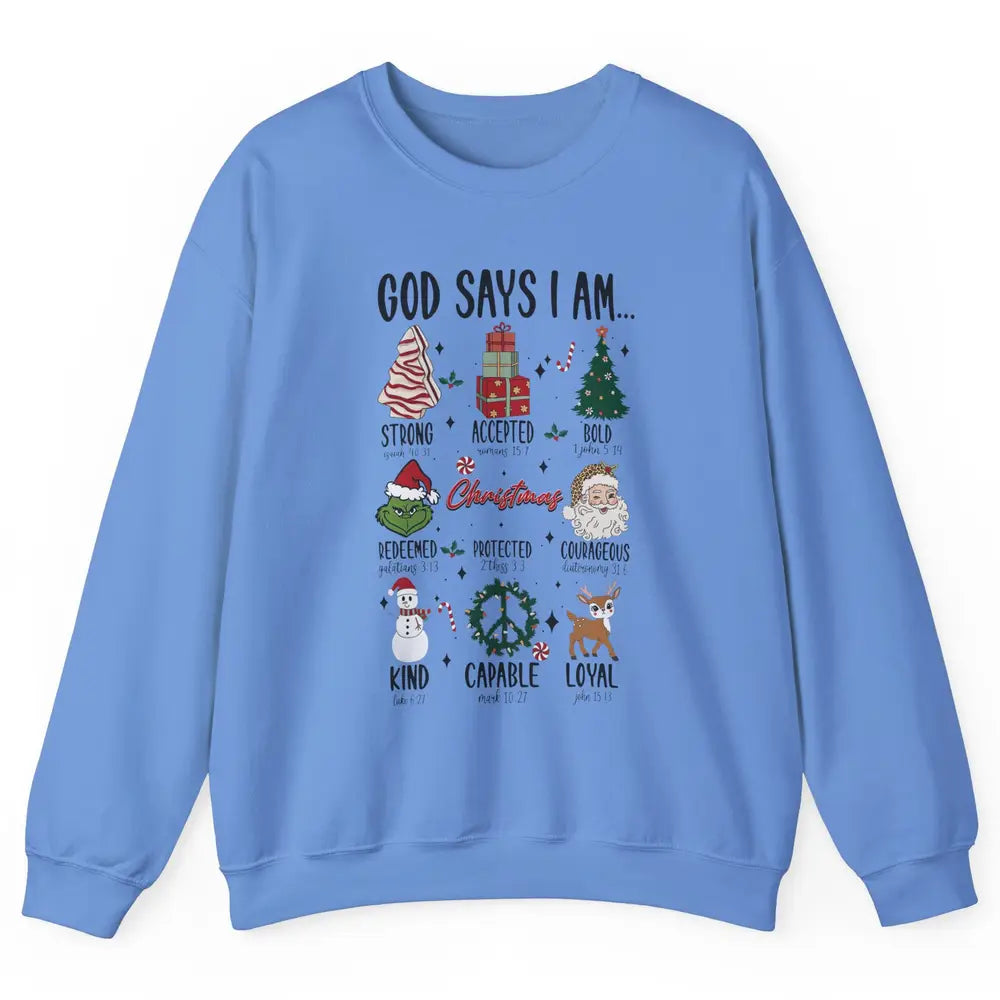 Retro Christmas God Says I Am Bible Verse Religious Boy Girl Unisex Crewneck Sweatshirt