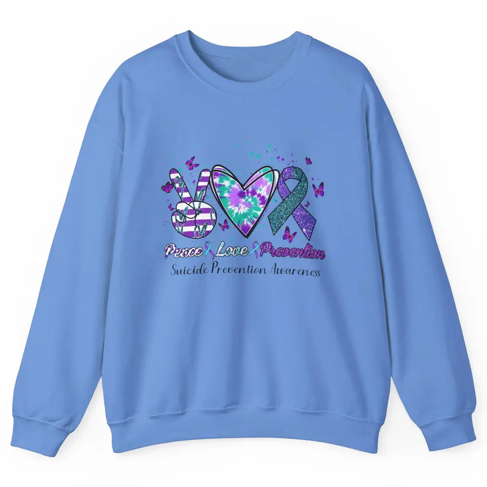 Peace Love Prevention Teal Purple Ribbon Suicide Awareness Unisex Crewneck Sweatshirt