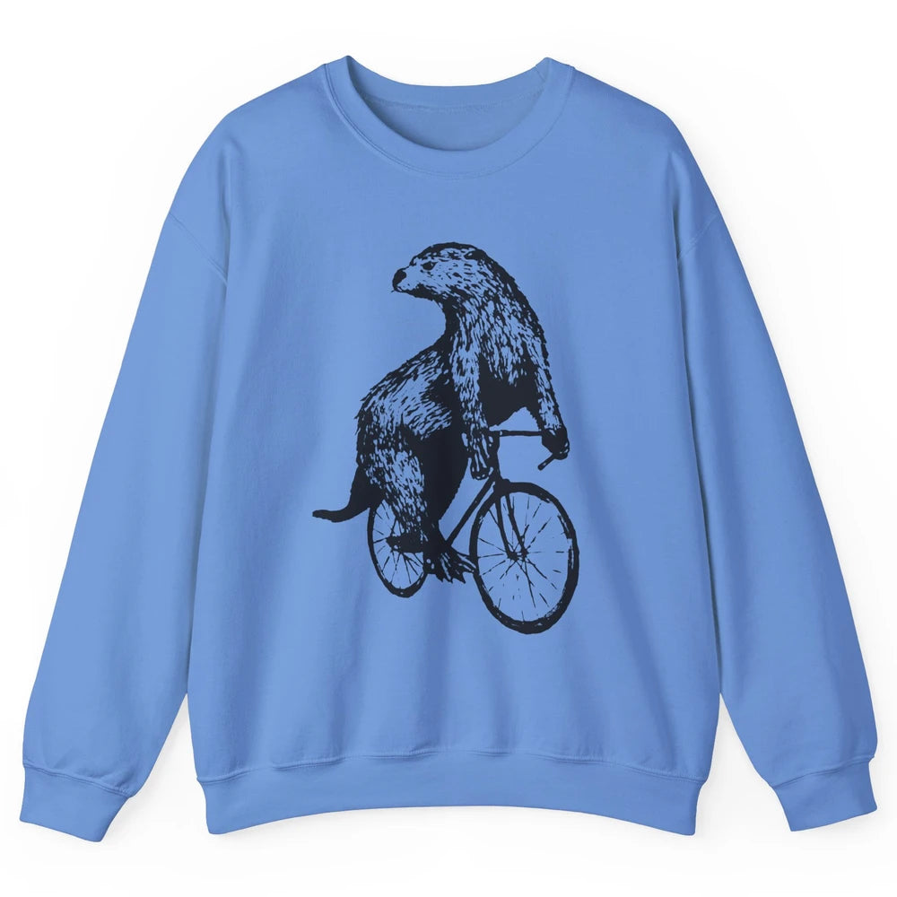Otter Riding A Bicycle Funny Bike Rider Cute Otters Vintage Unisex Crewneck Sweatshirt
