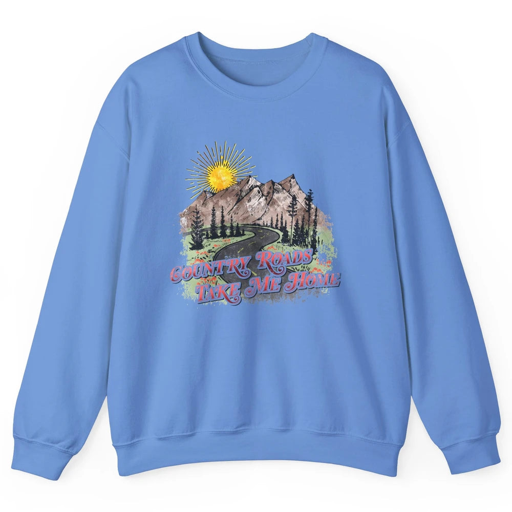 Retro Mountain Sunset Country Roads Take Me Home Western Unisex Crewneck Sweatshirt