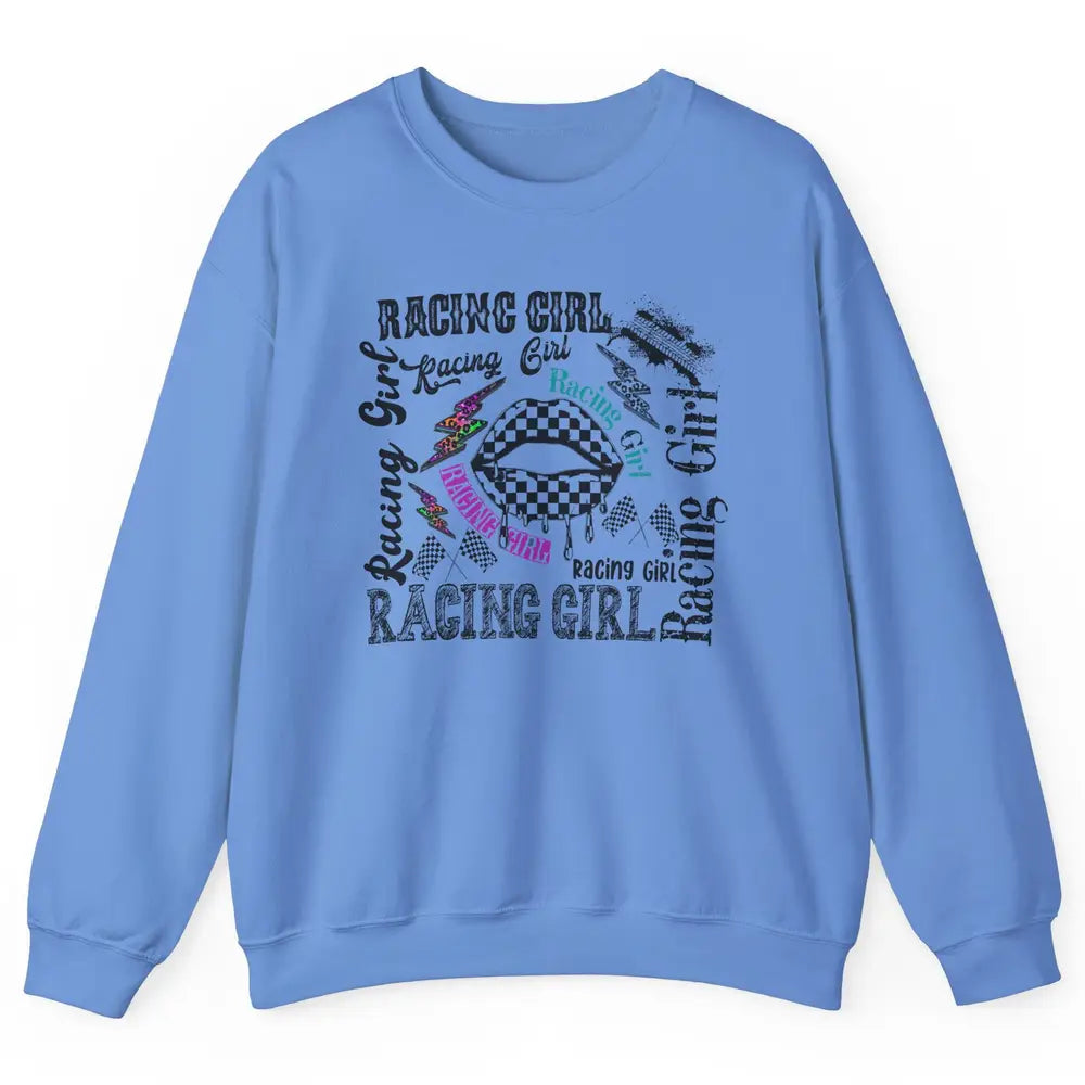 Racing Girl Lips It's Race Day Race Flag Race Lips Girl Gift Unisex Crewneck Sweatshirt