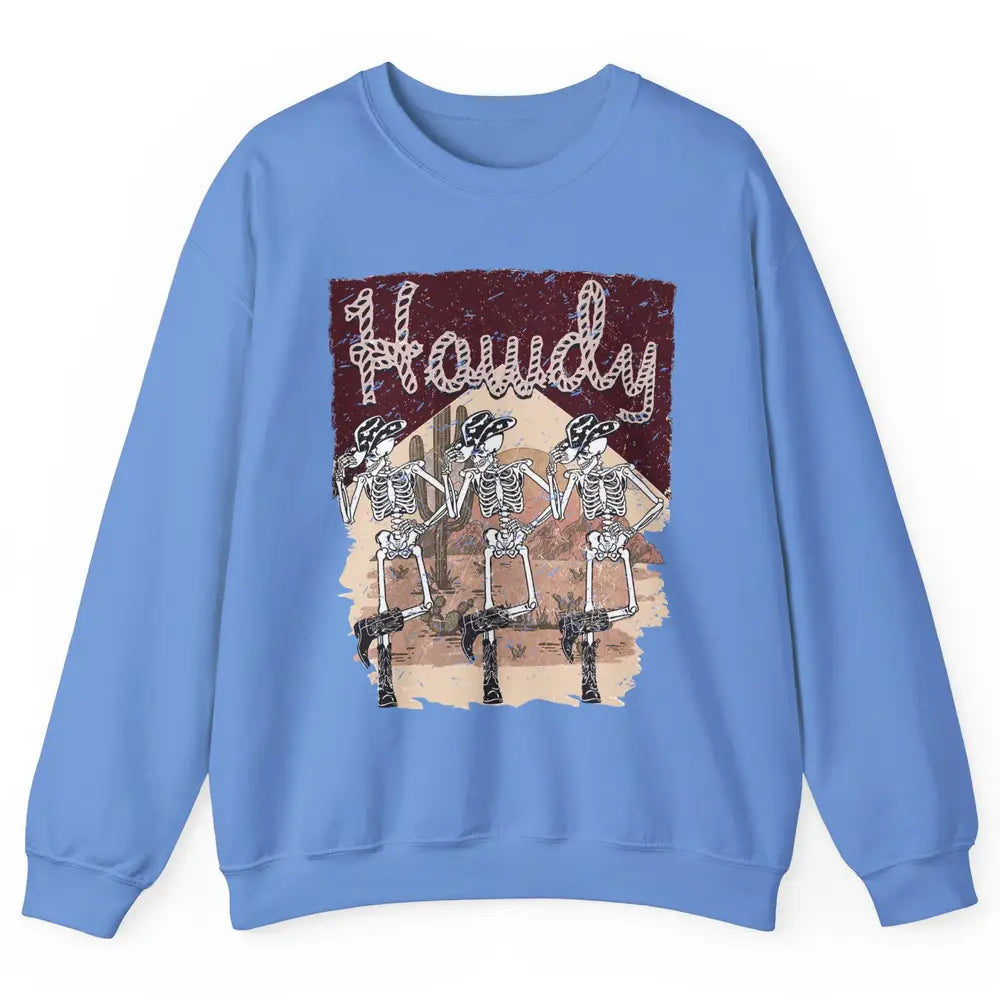 Retro Desert Cowboy Skeleton Dancing Howdy Western Halloween Unisex Crewneck Sweatshirt