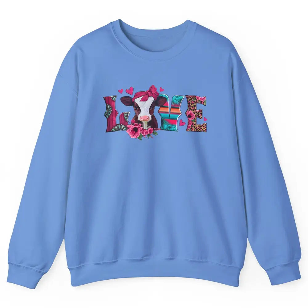 Pink Leopard Love Baby Calf Western Valentines Farm Animals Unisex Crewneck Sweatshirt