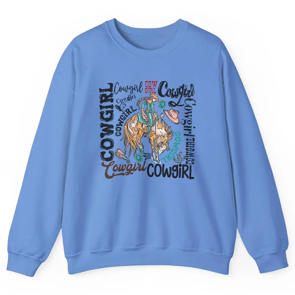Retro Cowgirl Rodeo Wild Western Country Cowboy Hat Unisex Crewneck Sweatshirt
