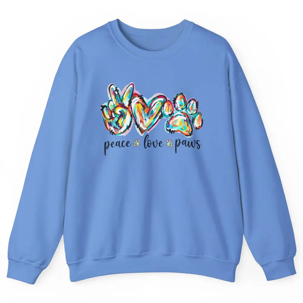 Peace Love Paws Cute Dog Cat Pet Mom Boho Rainbow Fur Lovers Unisex Crewneck Sweatshirt