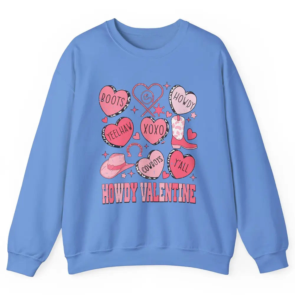 Retro Candy Heart Howdy Valentine Cowgirl Western Country Unisex Crewneck Sweatshirt