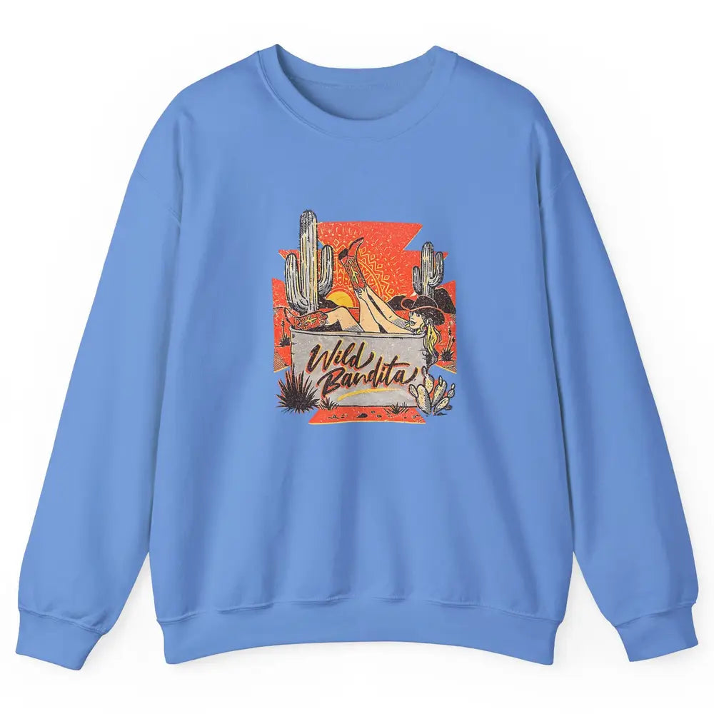 Retro Desert Cactus Cowgirl Hat Wild Bandita Cowboy Western Unisex Crewneck Sweatshirt