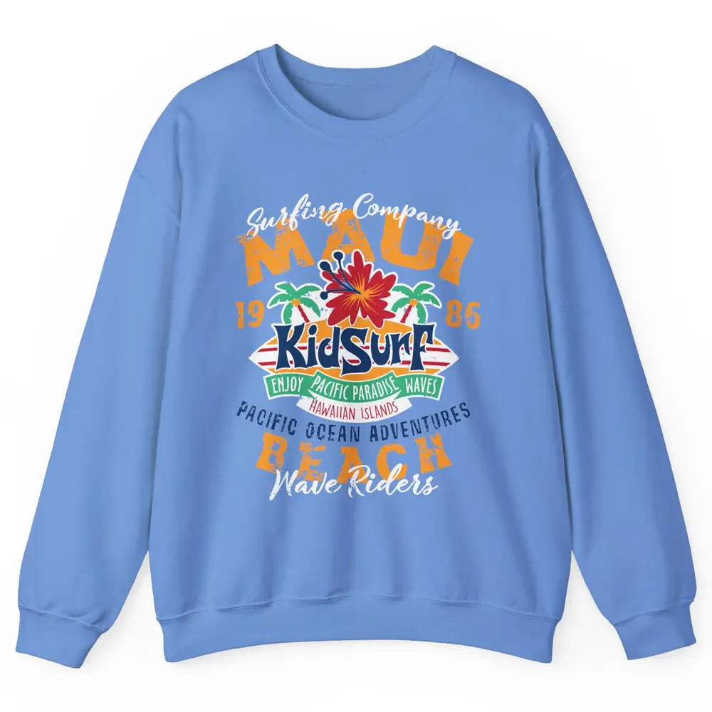 Retro Maui Island 1986 Hawaii Kid Surfing Pacific Paradise Unisex Crewneck Sweatshirt