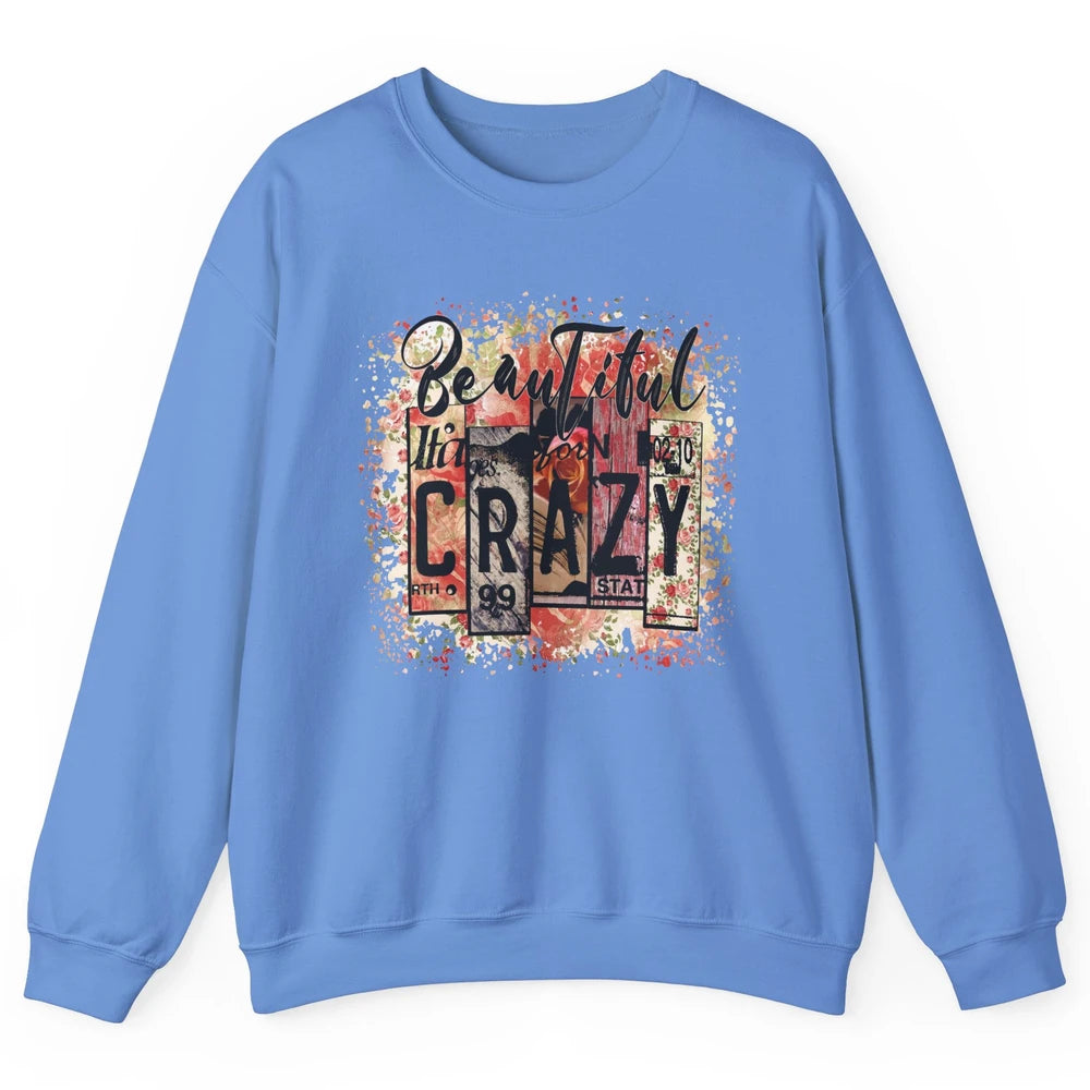 Retro Floral Western Cowgirl Beautiful Crazy Country Music Unisex Crewneck Sweatshirt