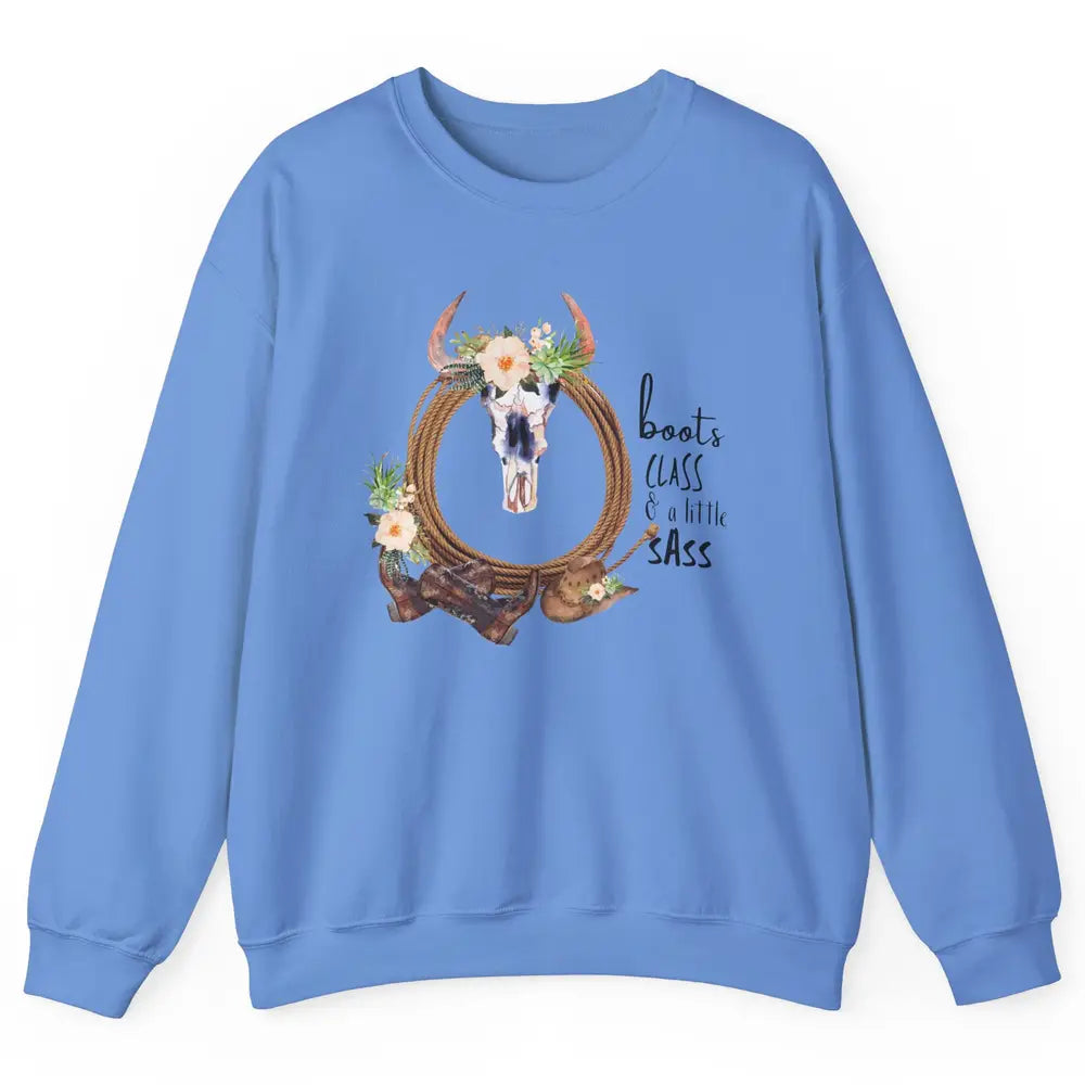 Retro Cowgirl Boots And Hat Boots Class A Little Sass Cowboy Unisex Crewneck Sweatshirt