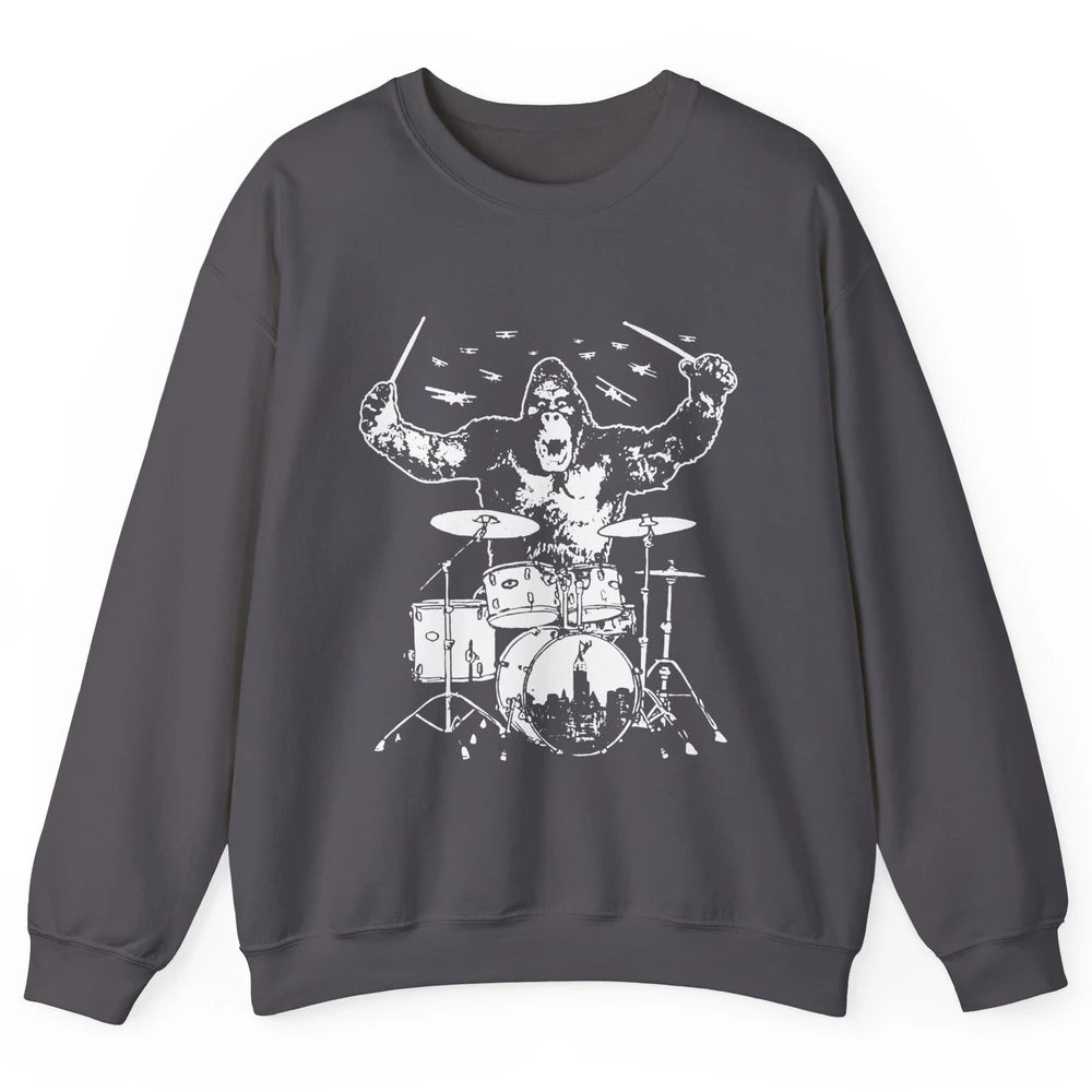 Retro Gorilla Drumming Drummers Gift Percussionists Unisex Crewneck Sweatshirt