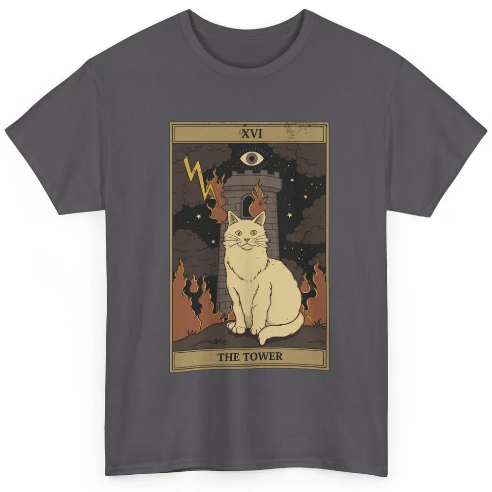 Retro Halloween Cat Witch The Tower Tarot Card Witchcraft Classic Unisex T-Shirt