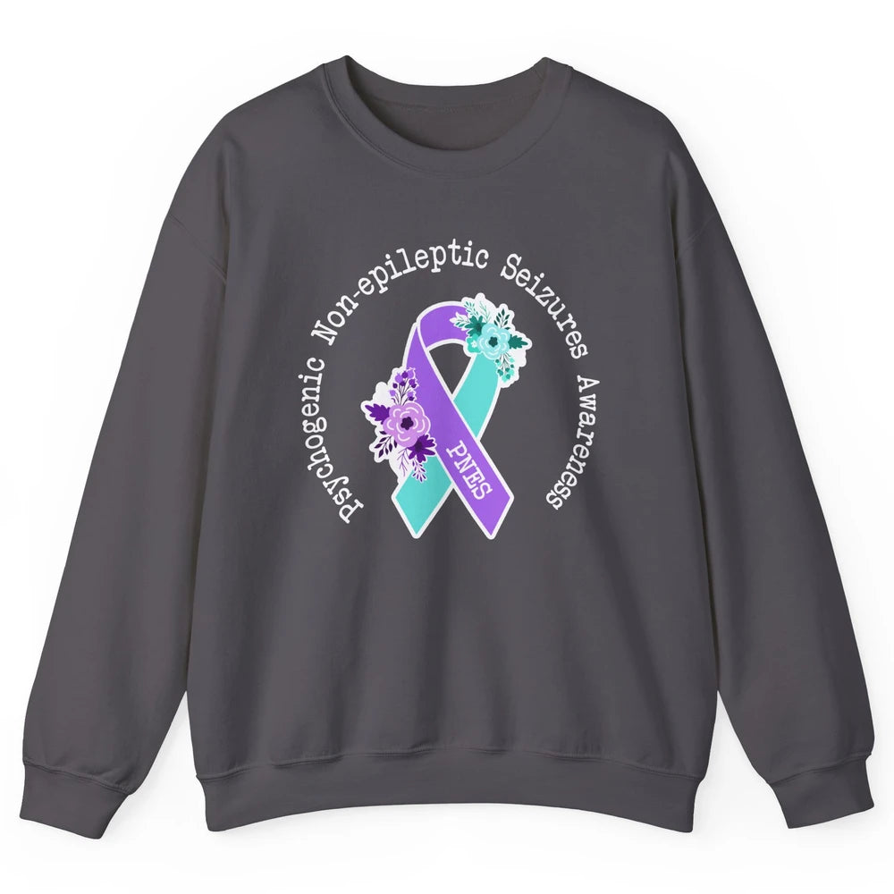 Psychogenic Non-epileptic Seizures PNES Purple Teal Ribbon Unisex Crewneck Sweatshirt