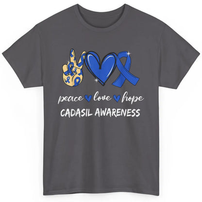 Peace Love Hope Heart Love Cadasil Awareness Blue Ribbon Classic Unisex T-Shirt