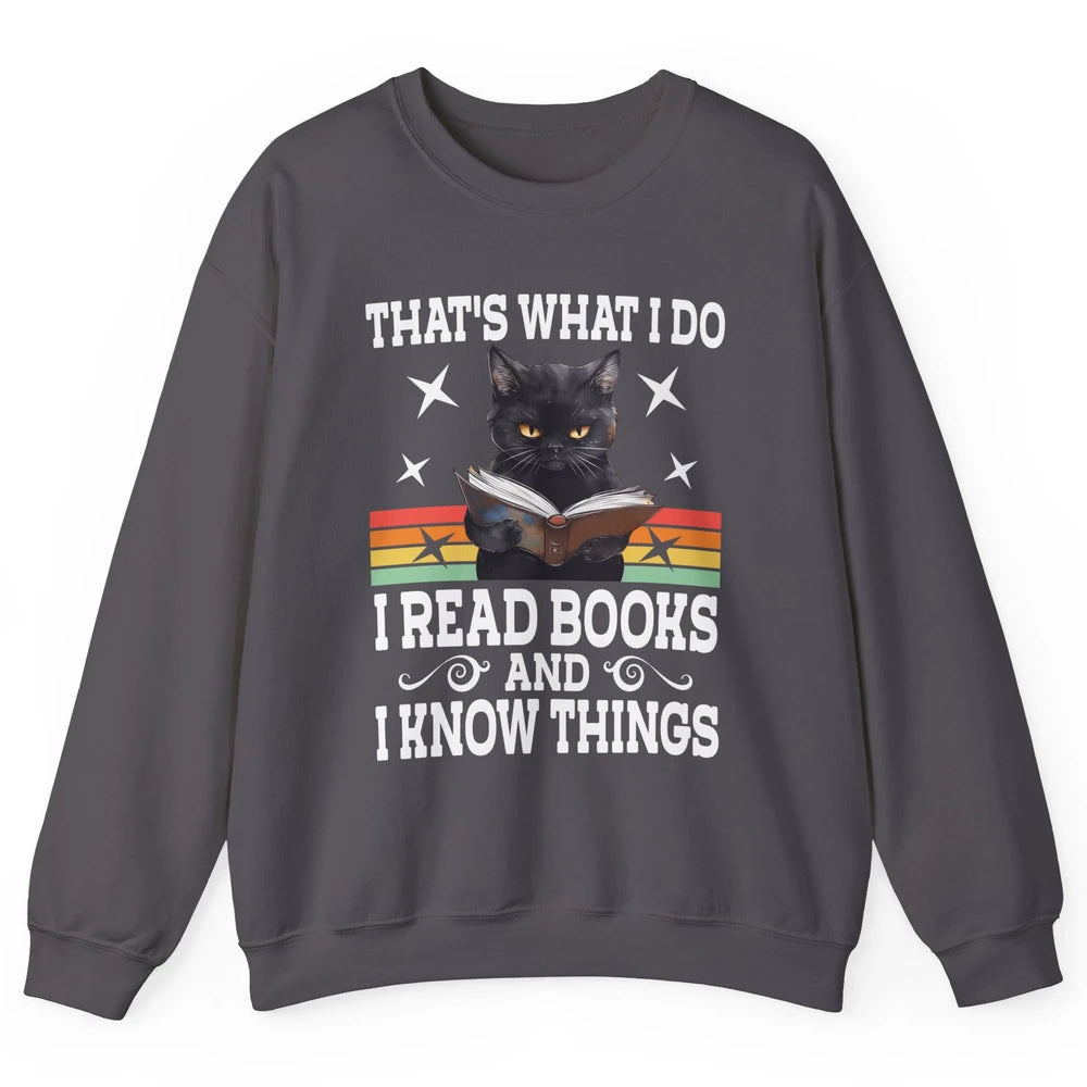 Retro Cat Books The Reader Black Cat Reading Books Bookish Bookworm Kitten Unisex Crewneck Sweatshirt