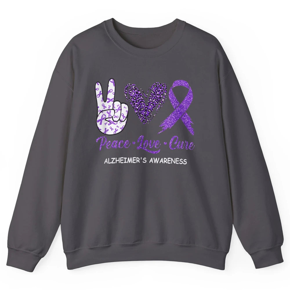 Peace Love Cure Purple Ribbon Alzheimer Disease Awareness Unisex Crewneck Sweatshirt