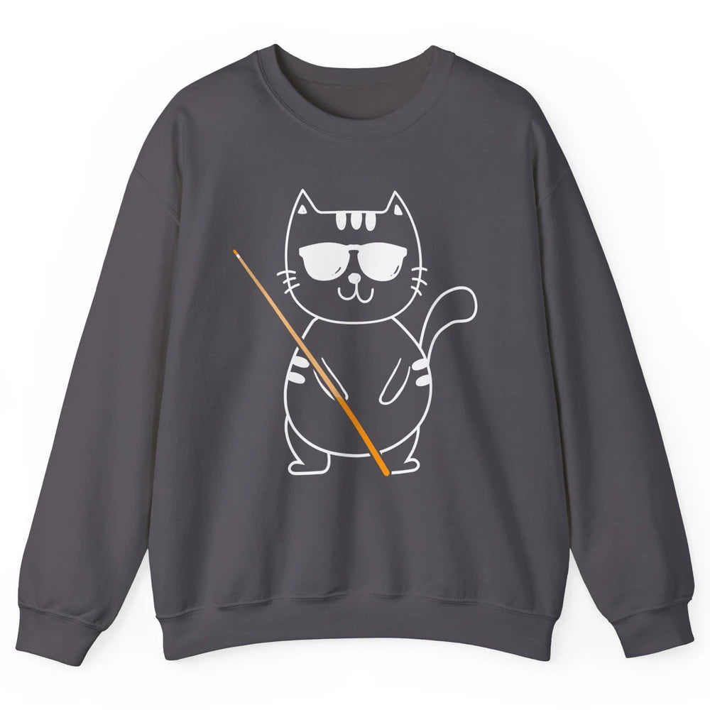 Pool Player Cool Cat Sunglasses Eight Balls Pool Snooker Pun Unisex Crewneck Sweatshirt