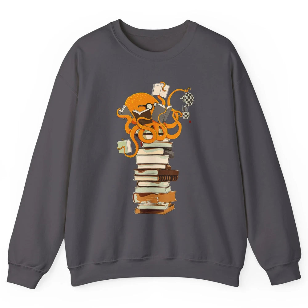 Reading Books Octopus Tea Coffee Sea Animal Marine Bookish Unisex Crewneck Sweatshirt