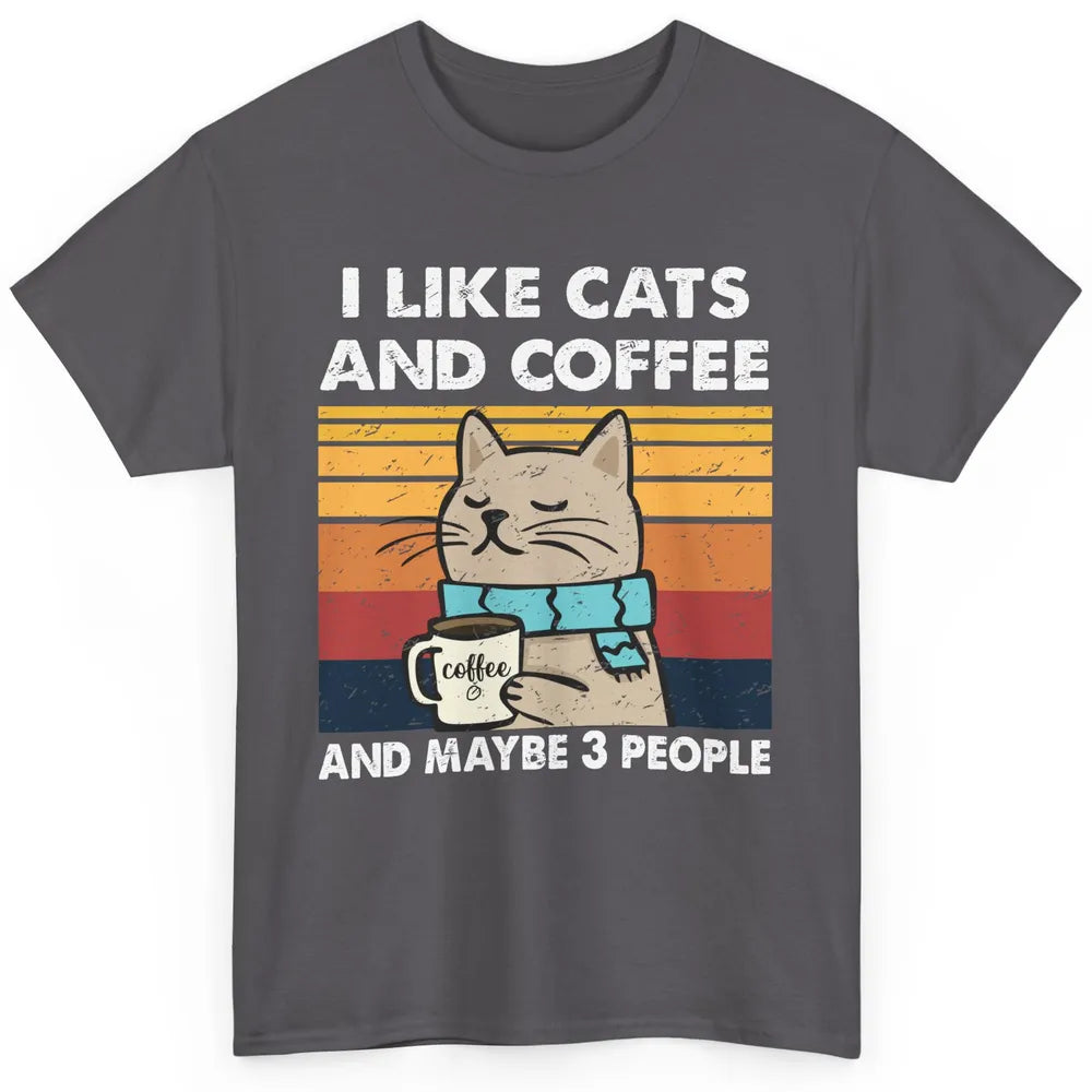 Retro Funny Fall Cat I Like Cats Coffee And Maybe 3 People Classic Unisex T-Shirt
