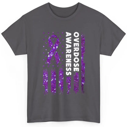 Overdose Awareness US Flag Purple Ribbon Addiction Warrior Classic Unisex T-Shirt