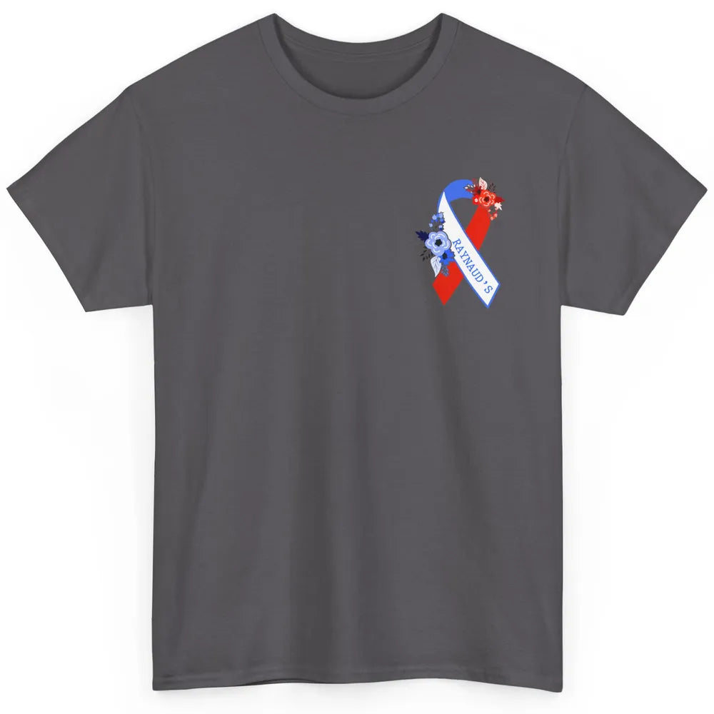 Raynaud's Syndrome Awareness Support Floral Red Blue Ribbon Classic Unisex T-Shirt