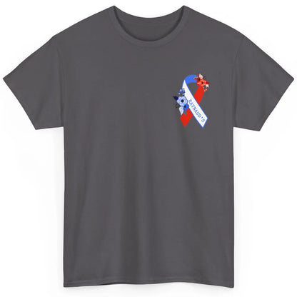 Raynaud's Syndrome Awareness Support Floral Red Blue Ribbon Classic Unisex T-Shirt